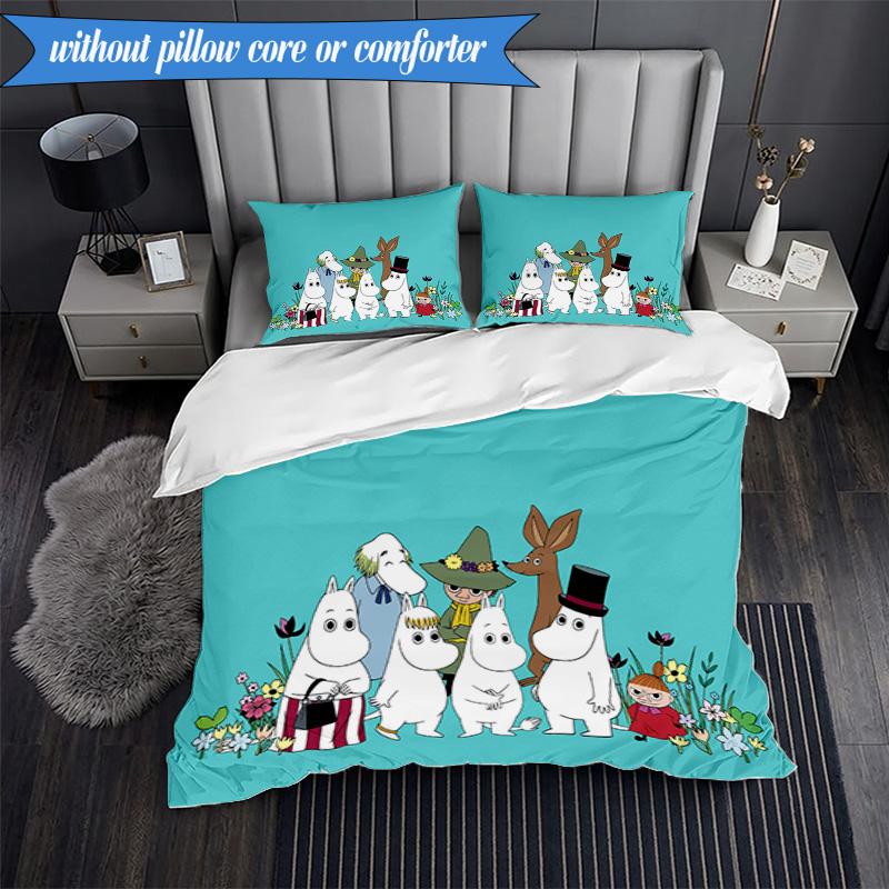 3PCS White Hippo Fishing Adventure Bedding Set,Including 1pc Duvet Cover And 2pcs Pillowcases Perfect for Bedroom, Dormitory, Fan Christmas Gift