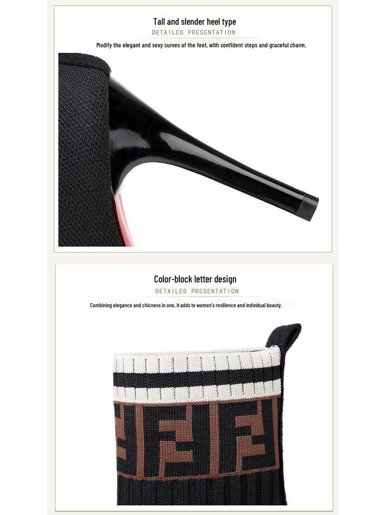 Women's Stiletto Heel Stretch Boots - 2025 Autumn/Winter Collection. Versatile Pointed Toe Sock Boots.