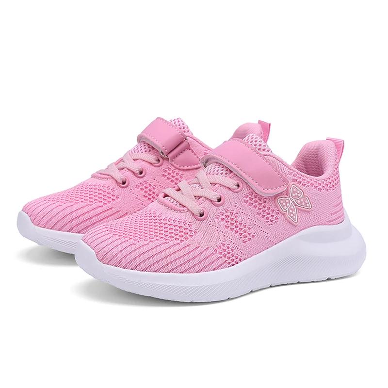 Fashion Cute Girls Casual Shoes Lightweight Mesh Running Sneakers Student Kids Flat Comfortable Walking Footwear Non Slip
