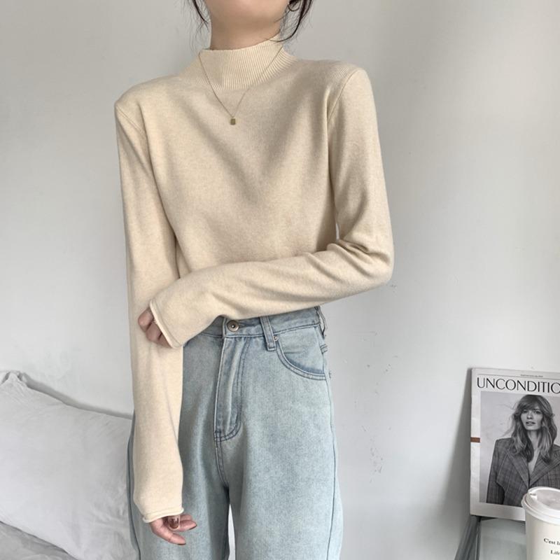 Versatile Semi-turtleneck Inner Top Women's Spring Simple Casual Long-sleeved High-end Knitted Base Layer
