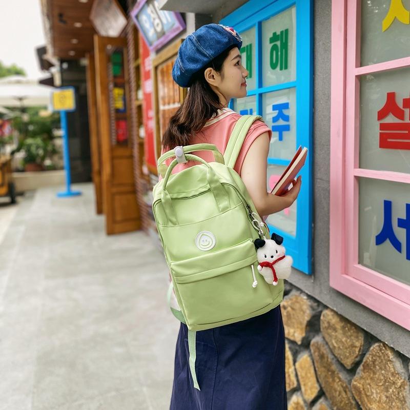 Japanese Ins Girls Backpack Korean Version of Junior High School Student Schoolbag Women's Large-capacity Solid Color Nylon Handbag