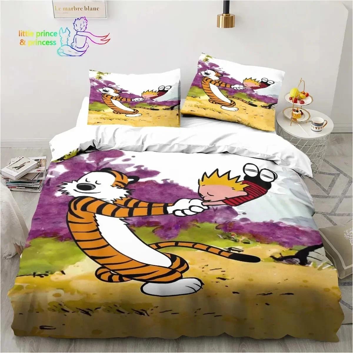 Housse de lit imprimée en trois dimensions Cartoon Calvin et Hobbes Paquet Taille Simple Taille Simple Double Queen Size King Dimensions Taille Paquet de Lit EU Single 135x200cm