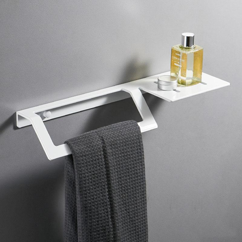 White Bathroom Shelf Wall Mounted Towel Rack Towel Bar Aluminum Bathroom Shower Shelf Towel Storage Rack Bathroom Accessories