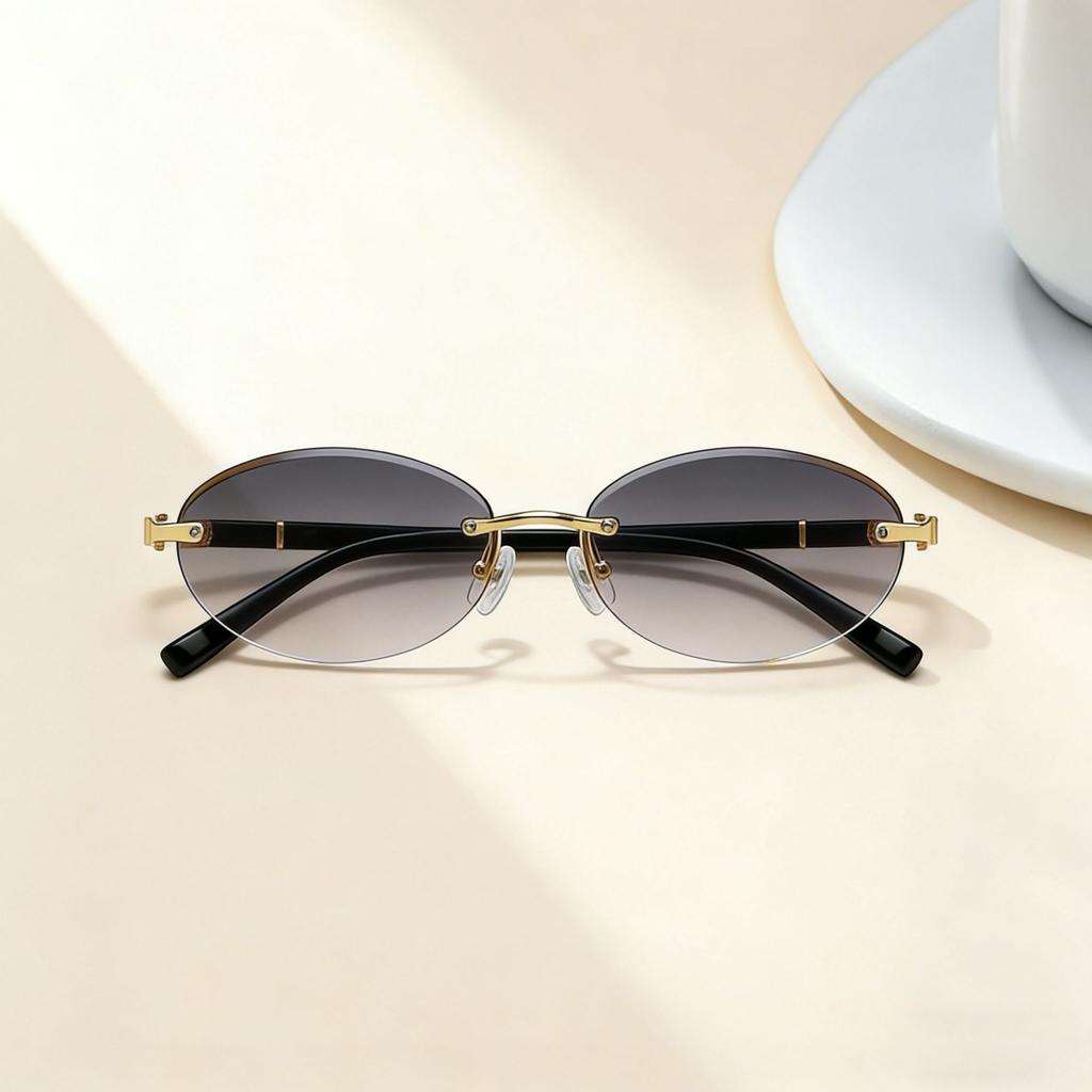 Sunglasses Personality Versatile Trend Retro Women's Oval Metal Frameless Trimmed Sunglasses