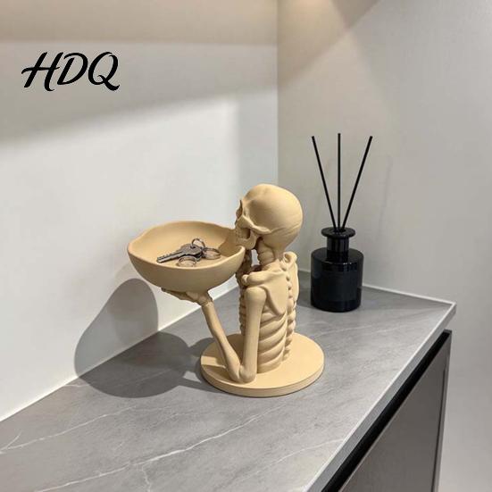 Festival Atmosphere Prop 3D Printed Skeleton Storage Tray Decorative Skull Desktop Organizer for Keys Jewelry Display Dish and Jewelry Unique Gothic