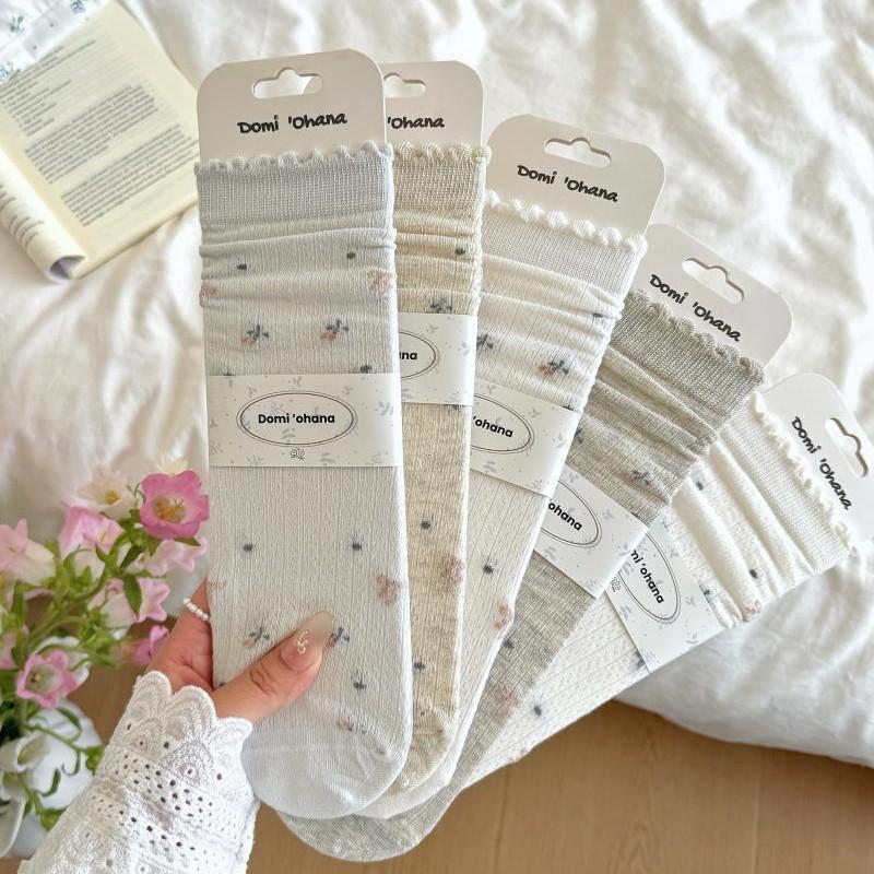Spring and Summer Lightweight Straight Leg Socks for Children - Boneless Vintage Floral Breathable Mid-Calf Socks - Pile Socks