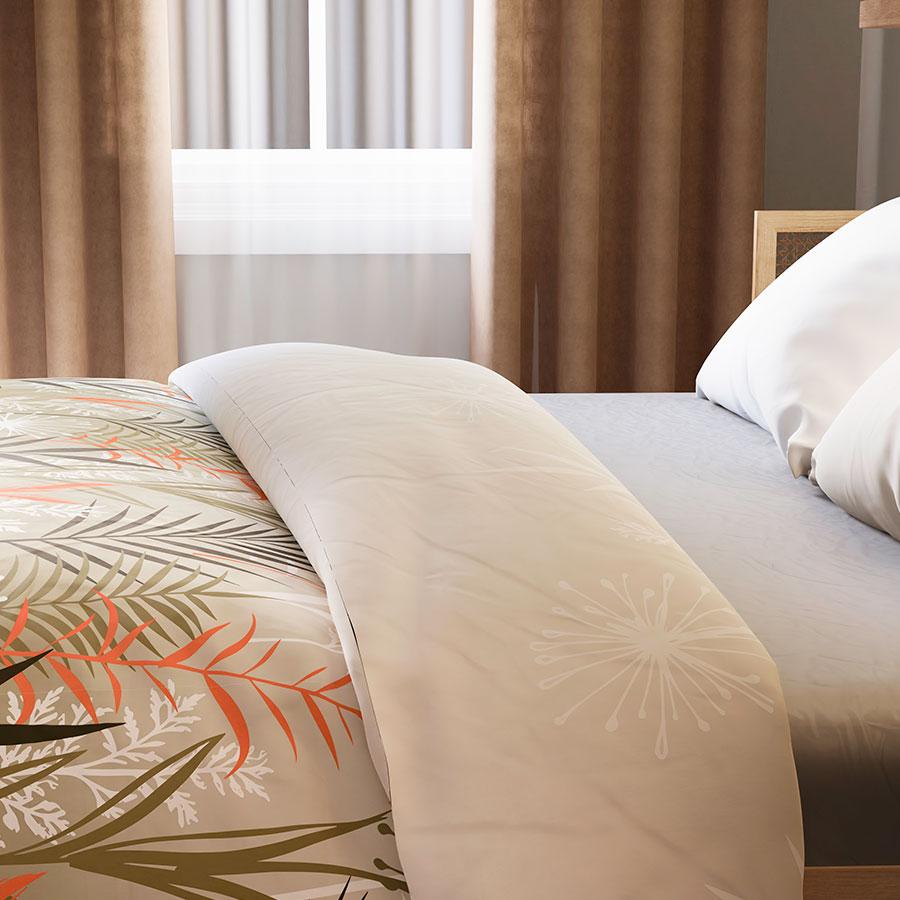 FELINA bedding set 220x200 cm - satin cotton, beige, plant pattern