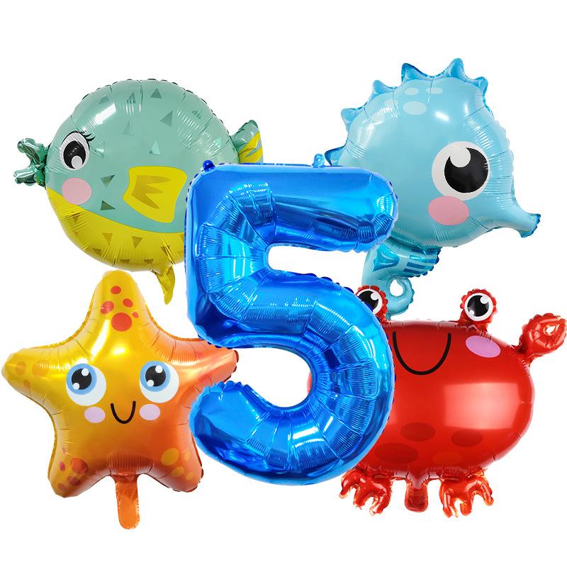 Ocean Crab Seahorse Starfish Dolphin Aluminum Film Balloon Birthday Party Styling Balloon Set