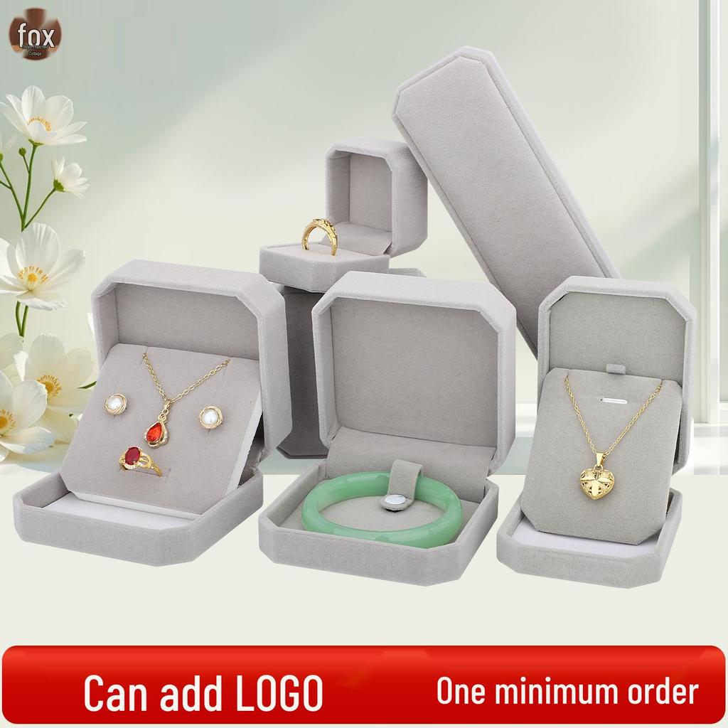 Velvet Gray Octagonal Jewelry Box Set for Rings, Pendants, Bracelets, & Necklaces