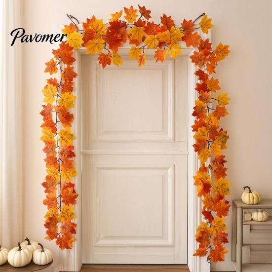 Thanksgiving Home Decor Artificial Fall Maple Leaf Garland, Autumn Foliage Hanging Vine, Flexible Decorative Vines Reusable Harvest for Fireplace
