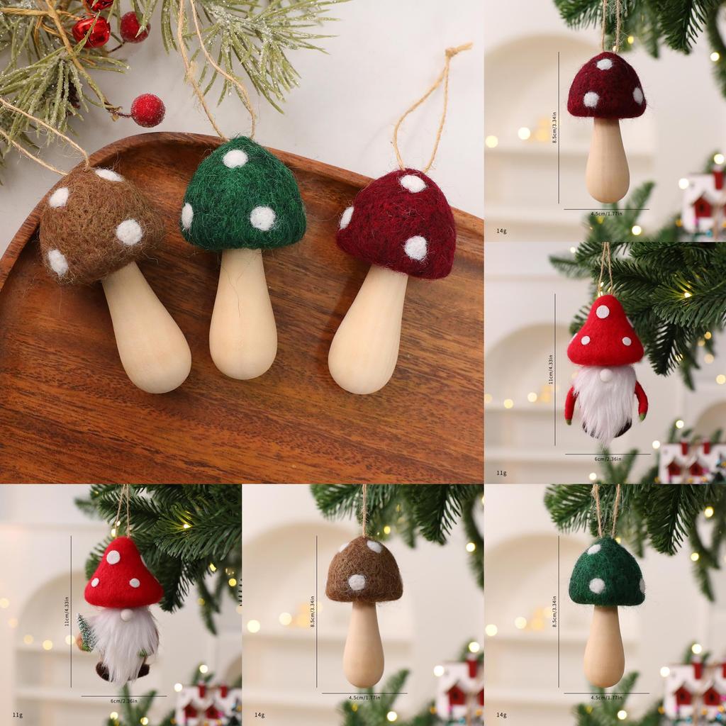 Christmas Mushroom Santa Claus Plush Felt Tree Ornament For Holiday Decor