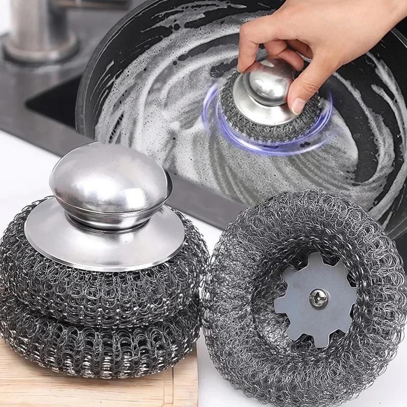 Stainless Steel Kitchen Pot Brush with Ergonomic Handle Wire Ball Cleaning Tools Home Kitchen Dish Washing Accessories