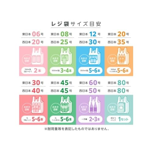 Paquete Japón Bolsas de Plástico con Asas, Blanco Lechoso, Aprox. 10L, 50cm H x 26cm W + 14cm D x 0.017mm Espesor, Apertura Fácil, Estampado, Capacidad Extra, 100