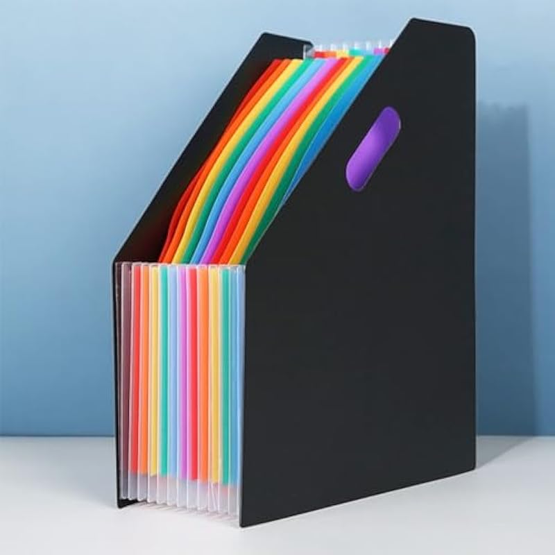 GLUN 12 Pockets Vertical Expanding File Folders Letter A4 Size Documents Organiser, Desk Accordion File Organizer, Divid