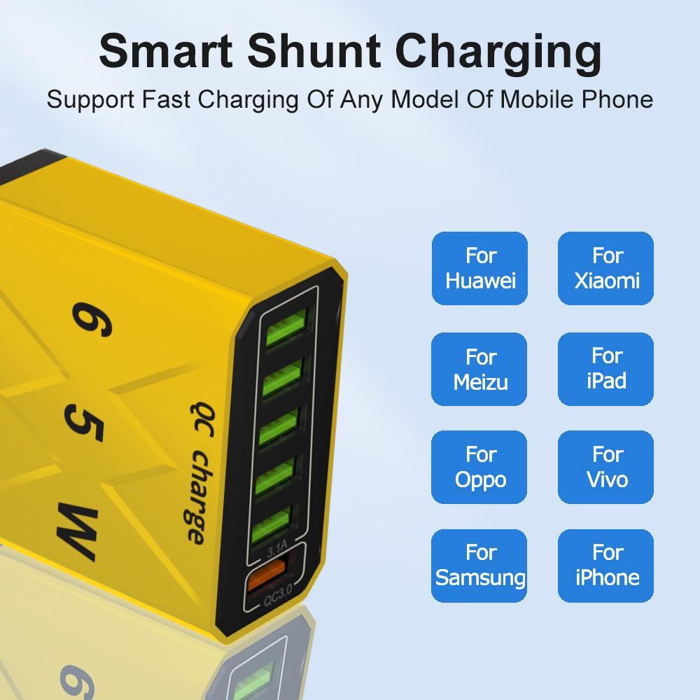 6 Ports USB Charger Fast Charging Mobile Phone Charger Adapter For iPhone Samsung Xiaomi QC 3.0 EU/US/KR/UK Fast Charge Plug