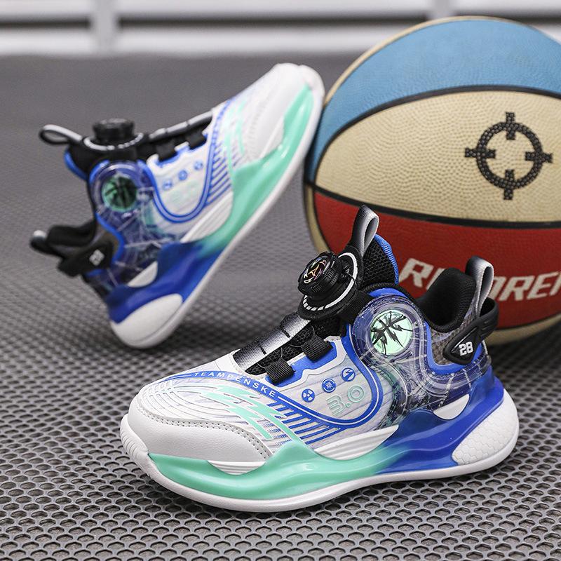 New Boys Waterproof 2025 Middle and Older Children's Shoes Basketball Shoes Children's Sports Shoes Leather Buttons Spring and Autumn