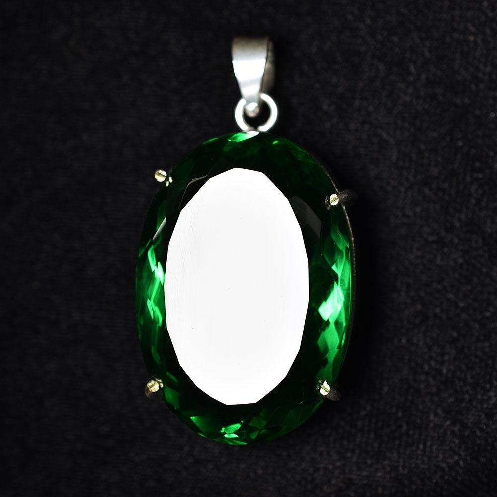 NATURAL Pendant 120.65 Ct Oval CERTIFEID 925 Sterling Silver Green Gemstone -w K-MY.PD-333-NS-Wh-gT