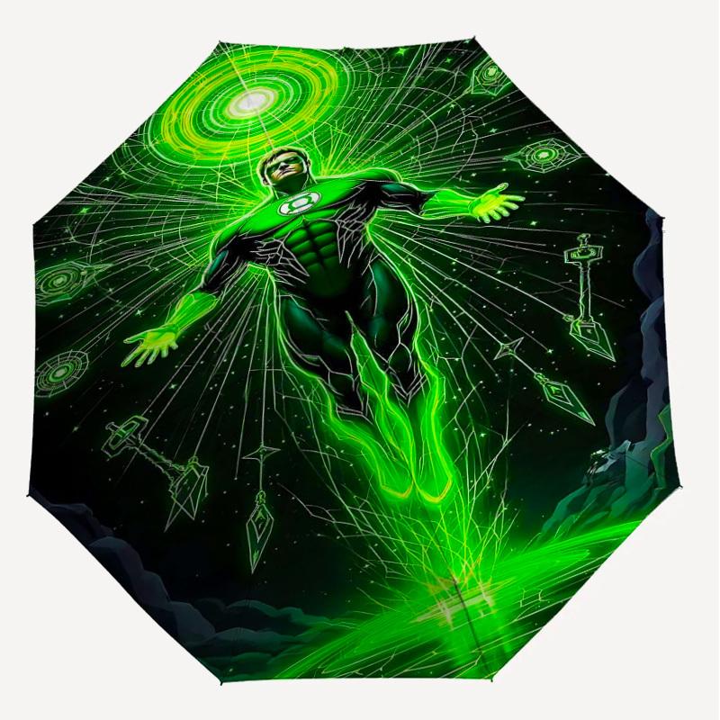 1pc Green Lantern Automatic Open/Close Umbrella Compact Folding Umbrella with 8-Rib Shaft lightweight esign, for Women/Men1130A