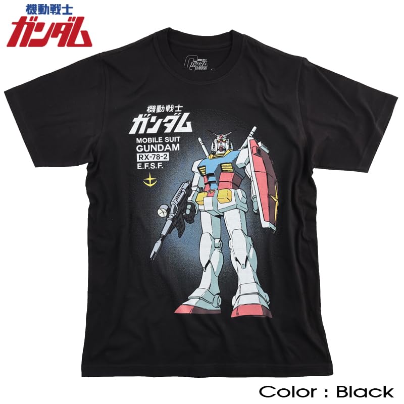 EVERSOUL Mobile Suit Gundam RX-78-2 Gundam Earth Defense Force Mobile Suit Zaku Char T-Shirt, Short Sleeve, Men's, Black, XL Size [Parallel Import]