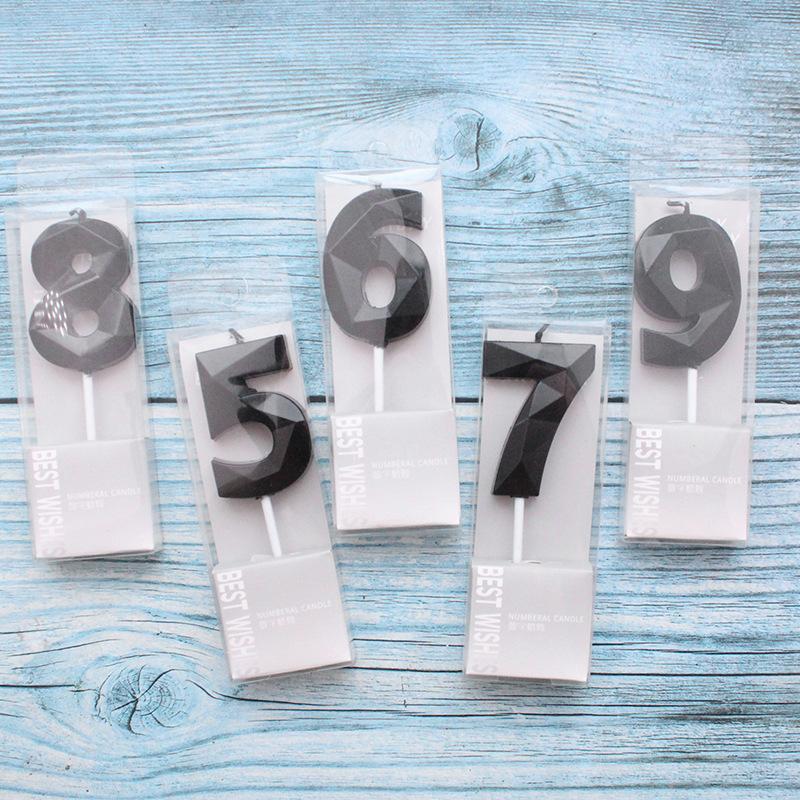 New Birthday Party Cake Decoration Bright Space-time Black 0-9 Digital PVC Boxed Baking Candles