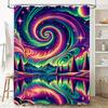 Vibrant Galaxy Shower Curtain Cosmic Waves Pattern with Stars Planets Bathroom Decor for Wet Areas