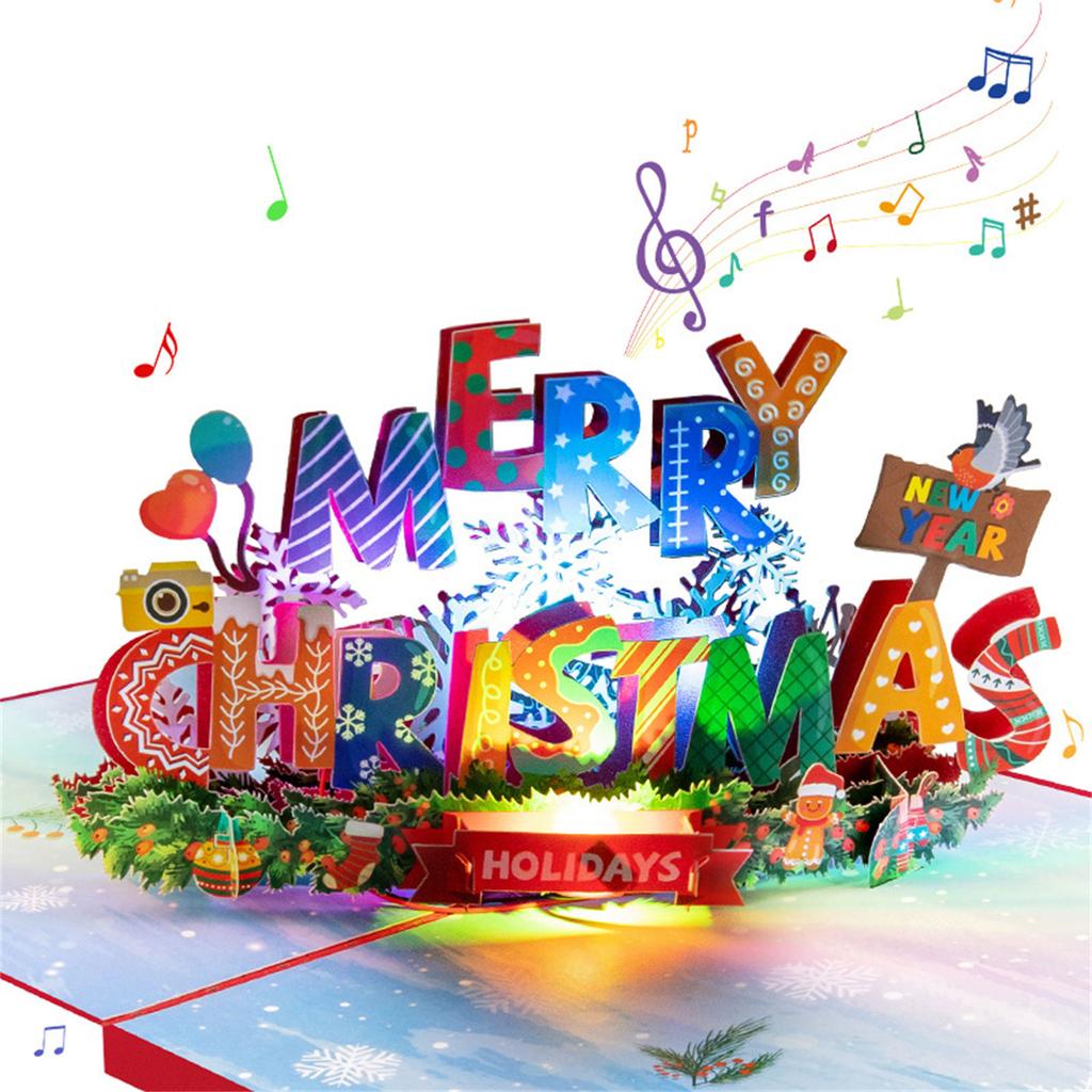 Light Up Musical Christmas Card Pop Up Musical Christmas Greeting Cards with 3D Effects for Holiday Decoration