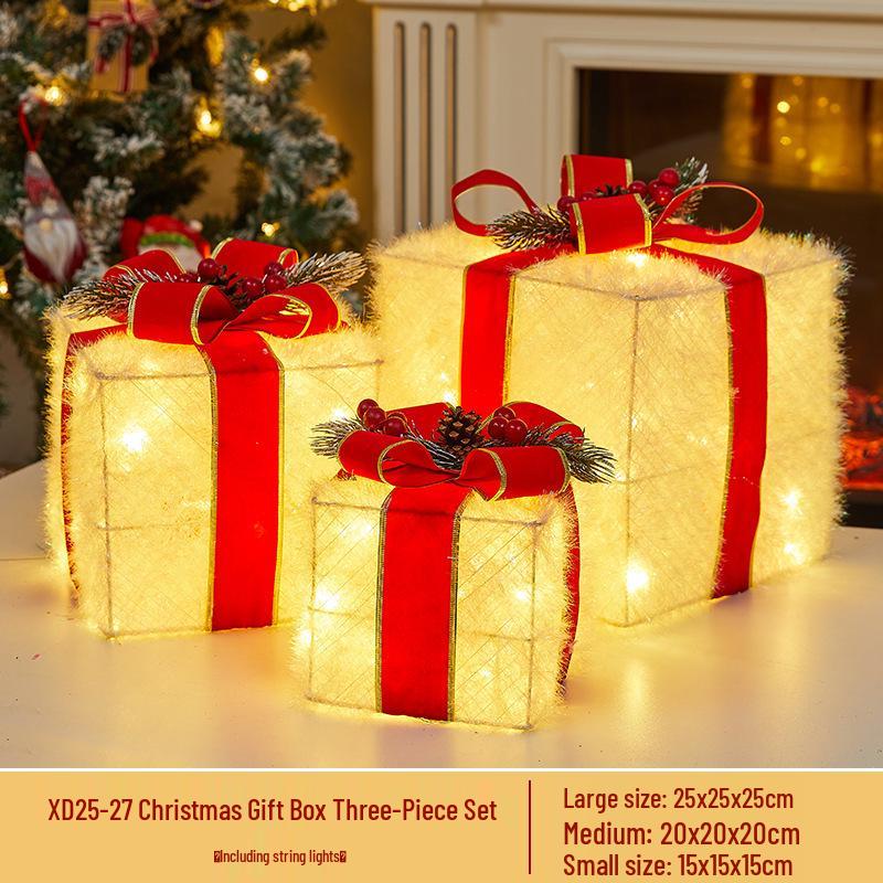 Luminous Wrought Iron Christmas Gift Box Decoration Set with Lights
