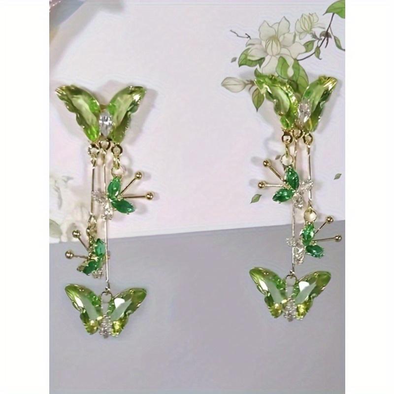 

1 пара шикарных черных серег-подвесок с длинной кисточкой в виде бабочек, универсальные для повседневной носки one-size зелёный