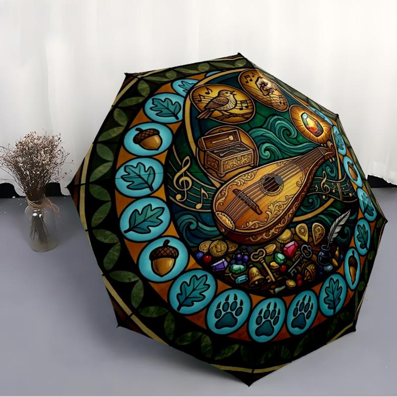 Music Nature Treasures Harmony pattern umbrella, portable and foldable design, 8 ribs, a casual accessory for friend's birthday gifts.