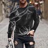 Fashion Men's Crew Neck Long Sleeve 3D Casual Color Printing Western Line Long Sleeve Crew Neck T-Shirt