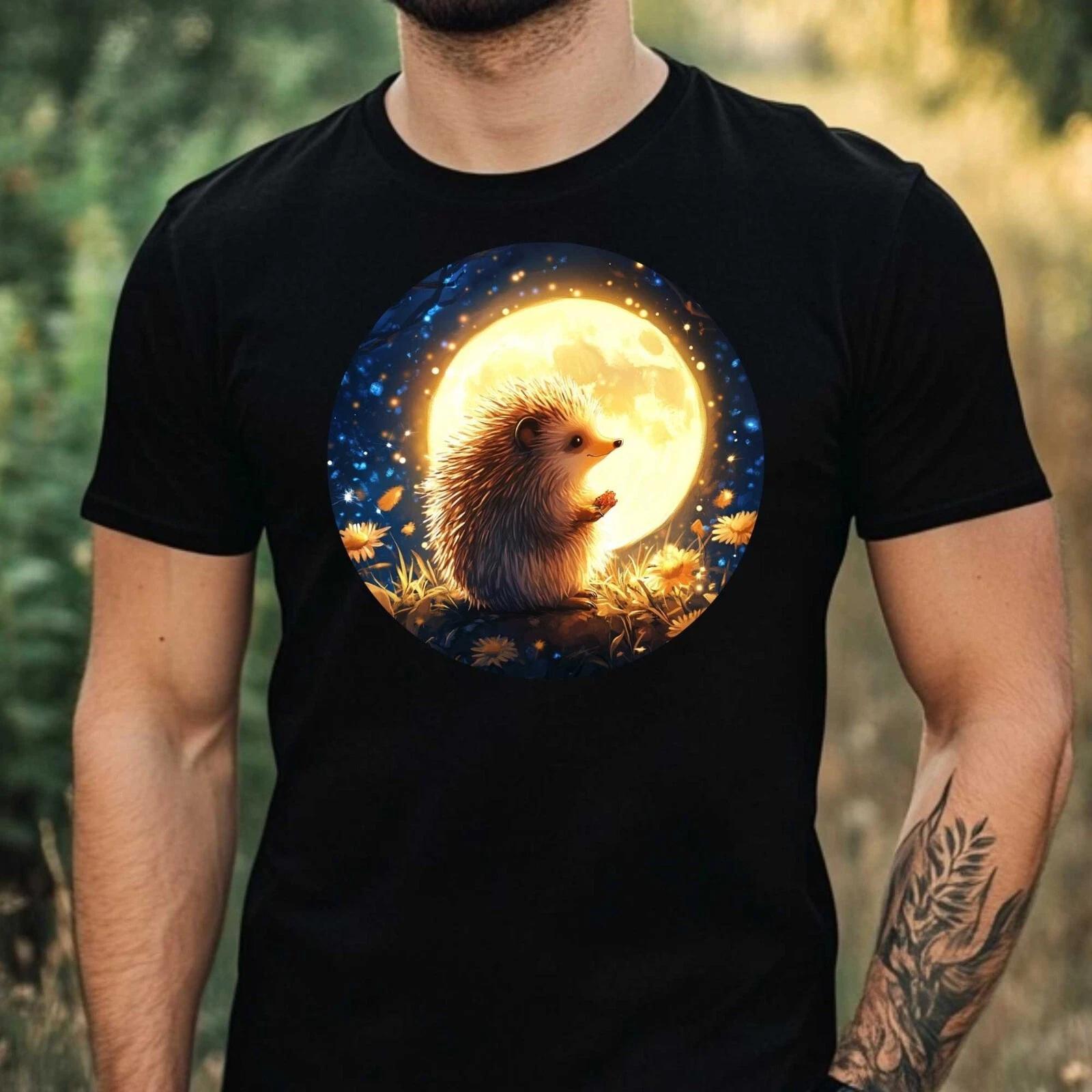 T-Shirt Herren Igel im Mondlicht Motiv Baumwolle Größe XS bis 5XL M