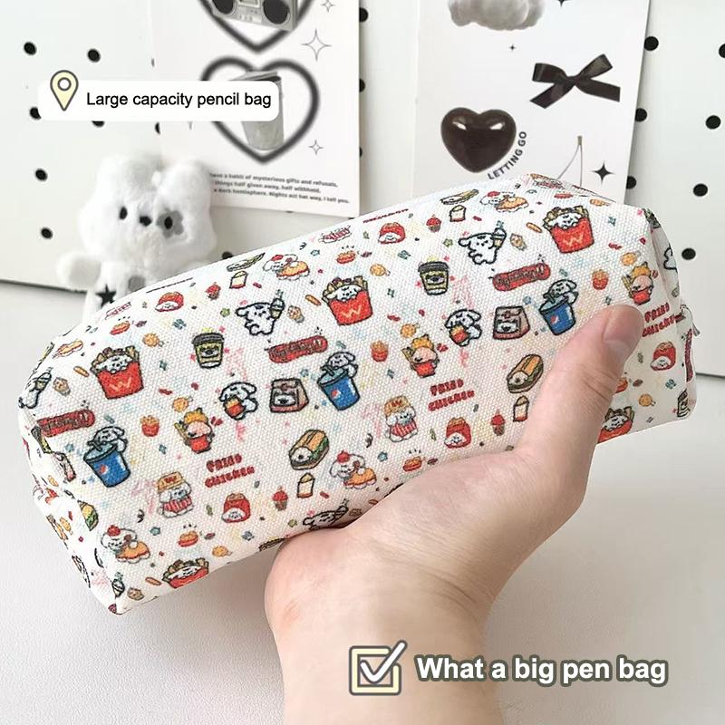 Cute Burger Dog Printed Pencil Case Large Capacity Portable Storage Bag Stationery Makeup Bag Gifts
