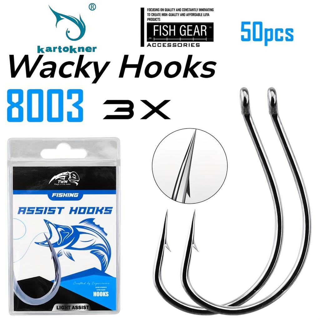 50pcs 8003 Wacky Hooks, Soft Bait Hooks, Barbed Fishing Hook For Drop Shot Rig