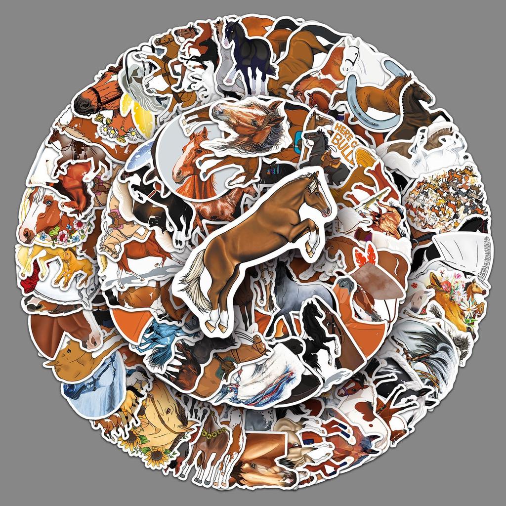 100 Horse Graffiti Stickers Personalized Cartoon Animal Creative Decorative Water Cup Mobile Phone Case Notebook Stickers