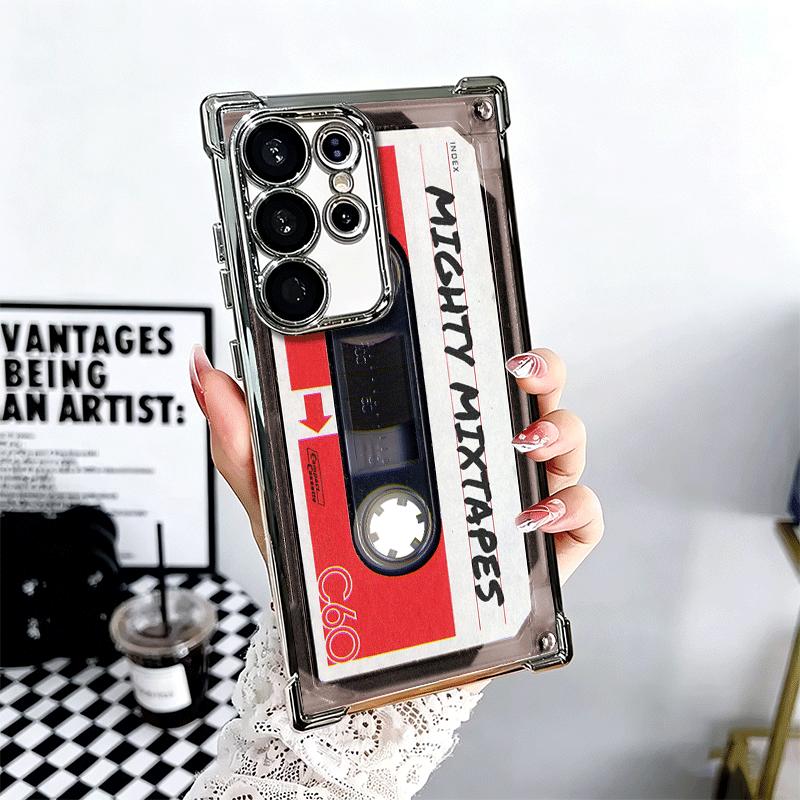 Vintage 90S Cassette Tape Pattern Soft Phone Case For Samsung Galaxy S26 Ultra S25 Edge S24 FE S23 Plus S22 S21 + S20 Plating An