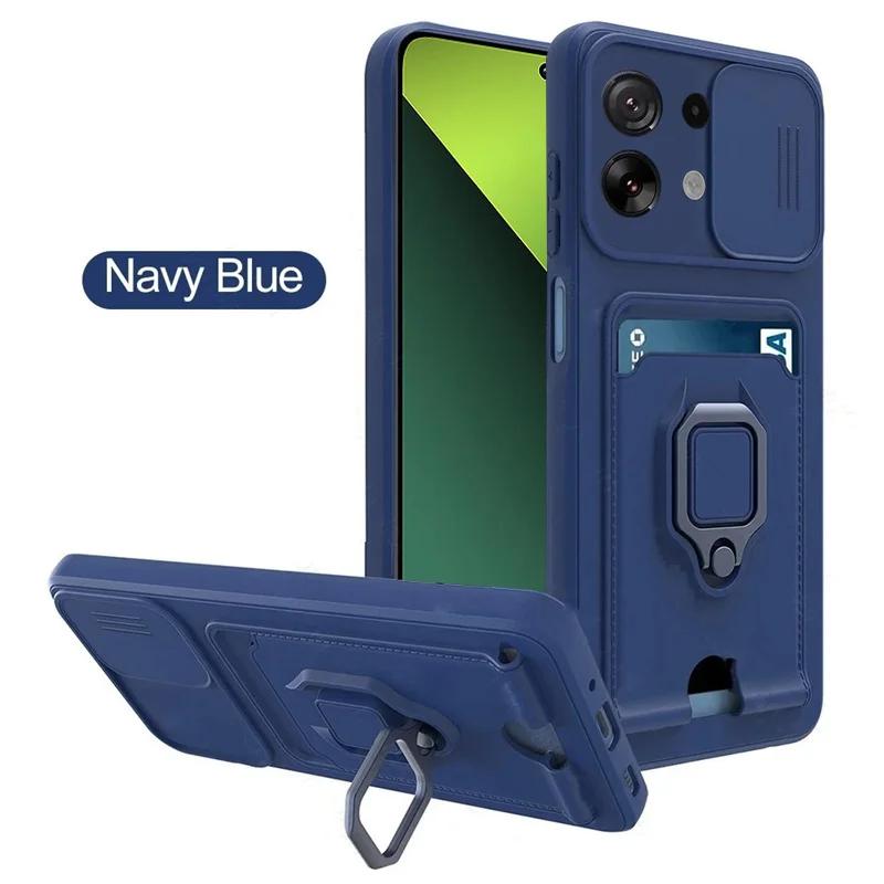 Card Slot Slide Camera Wallet Case For Xiaomi Redmi Note 13 11 Pro Plus 10 9 12 Pro Cases For Redmi 13C 12C 10A 10C 9C 9A Cover
