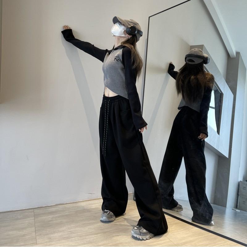 White Wide-leg Pants Women's Spring and Autumn New High-waisted Drape and Thin Loose Straight Sweatpants Casual Sports Trousers