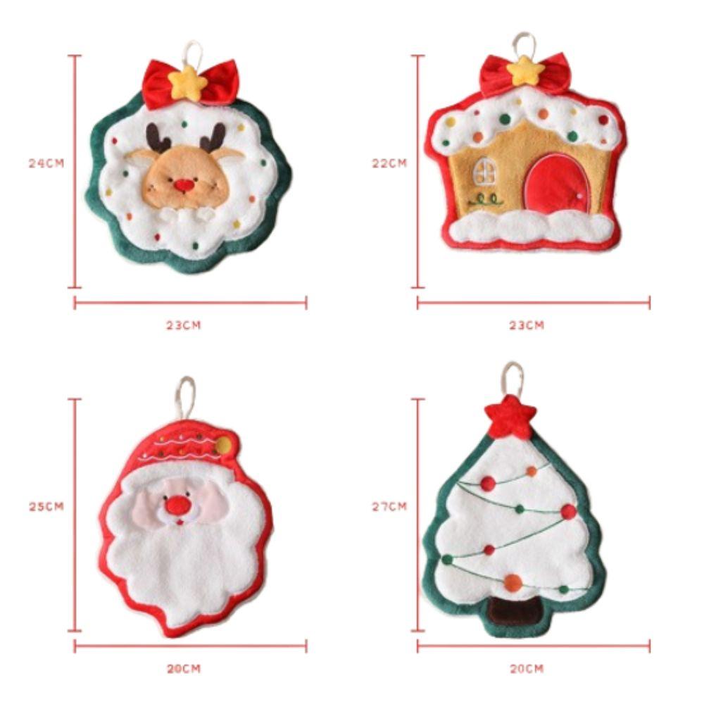 Thickened Christmas Hanging Hand Towels Cartoon Plush Hand Towel  Home Bathroom Kitchen Decor