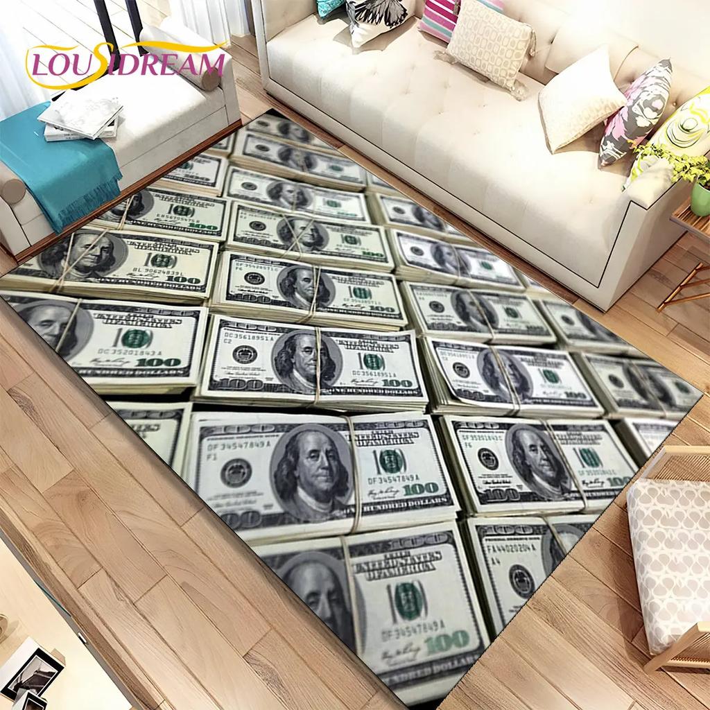 אשליה תלת מימדית דולר אירו כסף דפוס שטח שטיח, שטיח שטיח לבית סלון חדר שינה ספה דקור שטיח לדלת, מחצלת רצפה מונעת החלקה