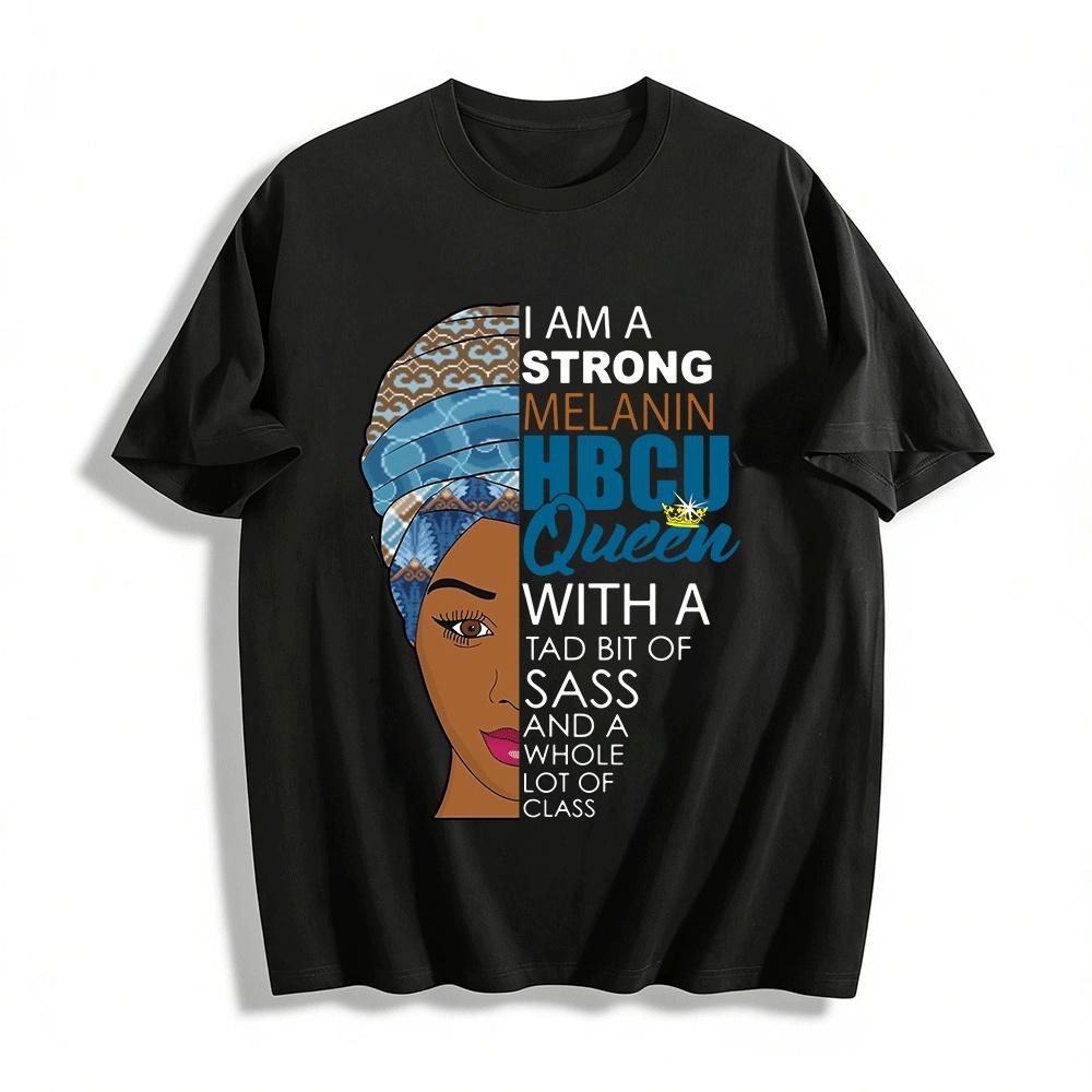 

Melanin HBCU Queen Graphic Tee Black Culture Heritage Top Pure cotton T-shirt XXS