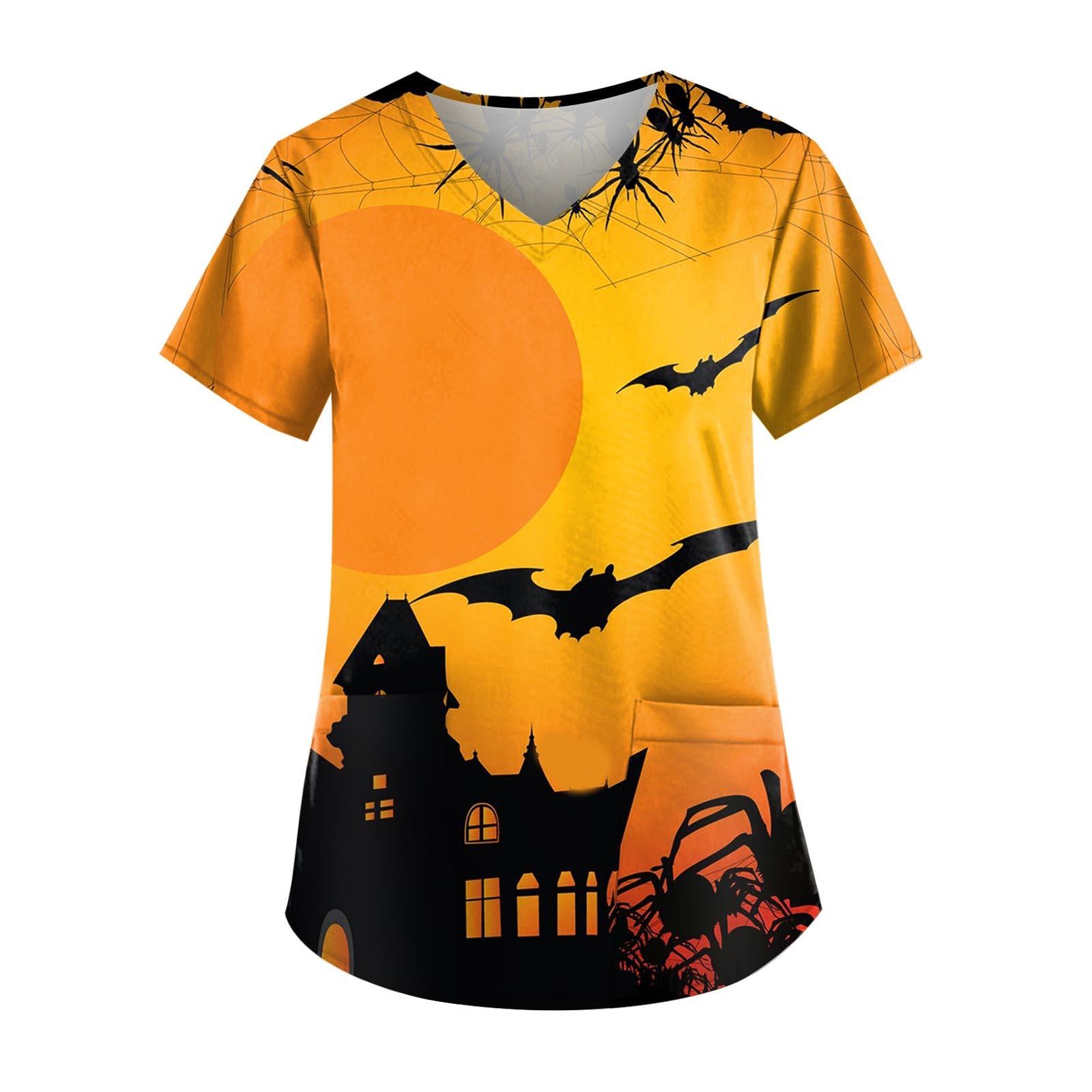 

Женский топ с карманом и карманом с коротким рукавом и v-образным вырезом на Хэллоуин S жёлтый