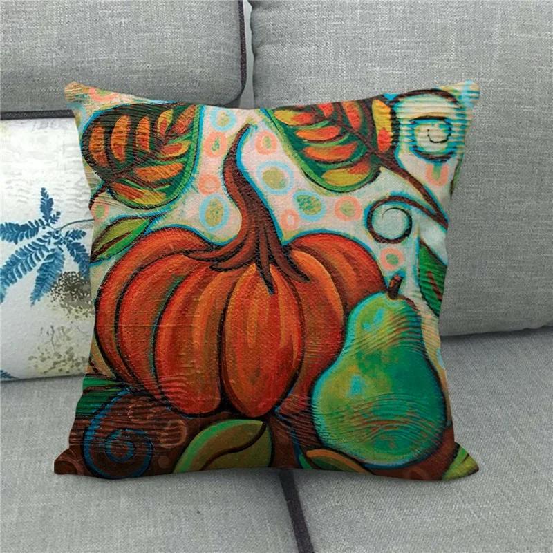 

Living Room Bedroom Sofa Bed Chair Pillowcase Pumpkin Plant Watercolor Thanksgiving Linen 12x12Inch