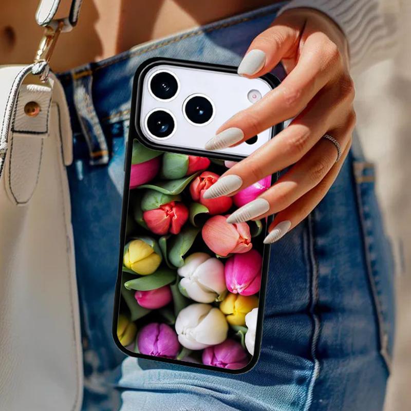Spring Tulips Flower Phone Case For iPhone 17 Air 14 15 13 12 Max Cover For Apple 16e 11 Pro Max Plus Coque
