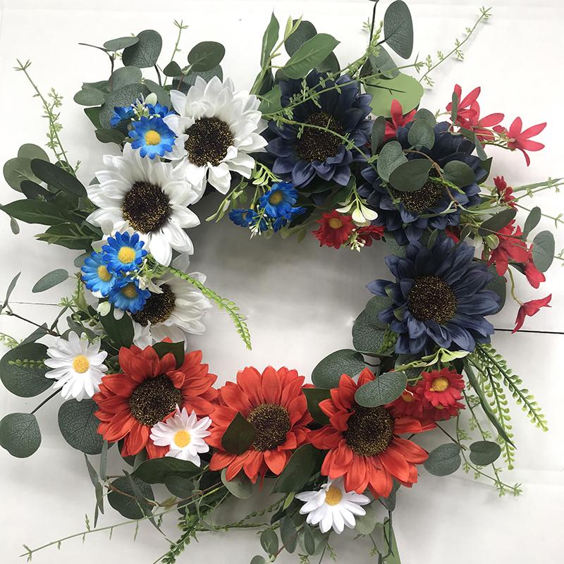 Jamyhua High Quality Independence Day Artificial Sunflower Wreath Halloween Thanksgiving Christmas Easter Graduation Decorative 50cm