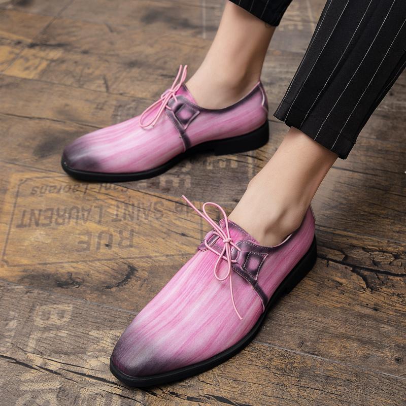 Elegant Pink Men's Dress Shoes Size 48 Wedding Banquet Men Leather Shoes Casual Lace-up Oxford Shoes Man chaussures homme cuir