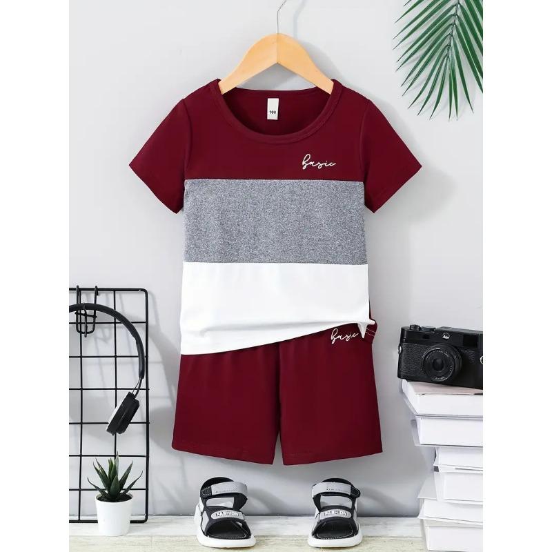 Summer Children's Boys Clothes Color Matching T-shirts and Shorts 2-piece Set Baby Girls Short-sleeved Tops and Bottoms