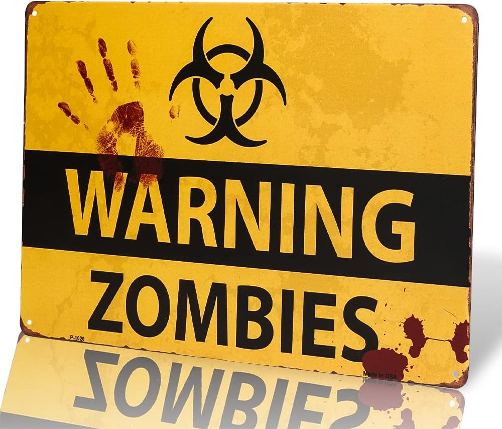 

DINGLEIEVERSHABBY CHIC retro ZOMBIE Warning sign Halloween poster OUTBREAK 20x30cm（7.8x11.8inch）
