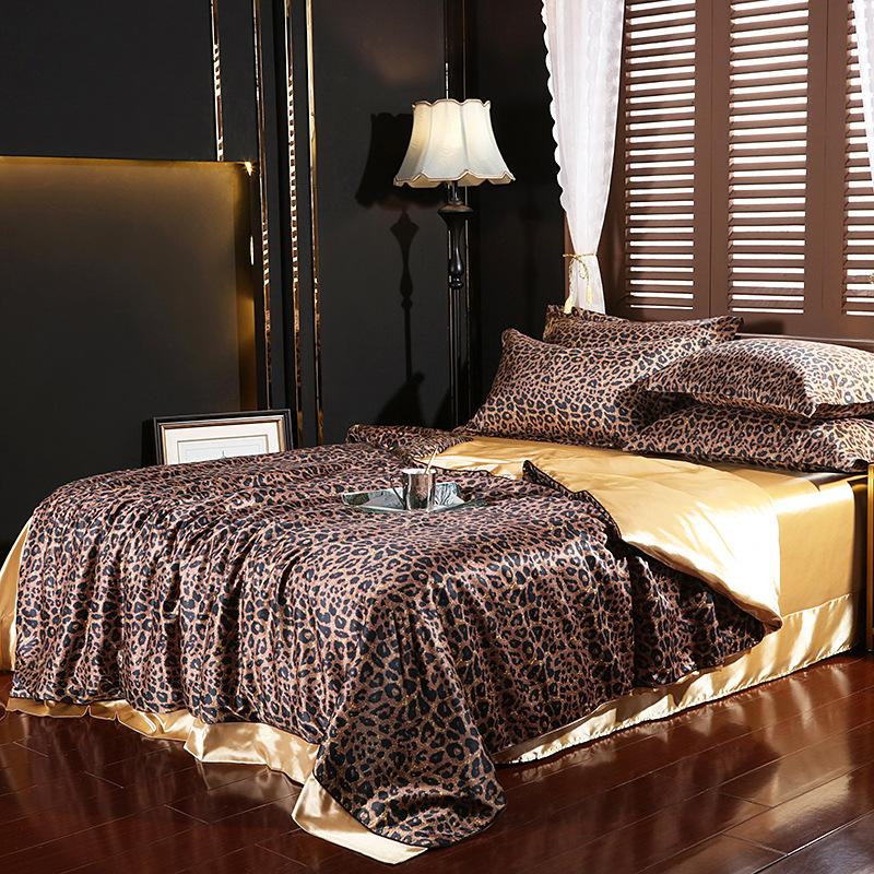 European Solid Color Mulberry Silk Bedding Sets Ice Silk Satin Cooling Bedclothes High Quality Skin-Friendly Smooth Duvet Kit