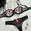 2pcs Set Sexy Bra Panties Set Mesh Push Up Bra Women Sweet Lace Flower Bra  Girl