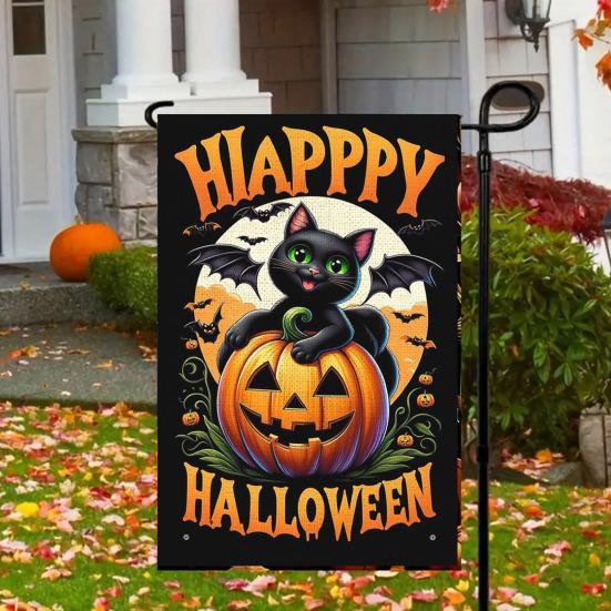 Flaga ogrodowa na Halloween, dynia, duch, szkielet, kot, flaga zewnętrzna, dwustronna, świąteczna